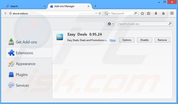 Suppression des publicités Easy Deals dans Mozilla Firefox étape 2