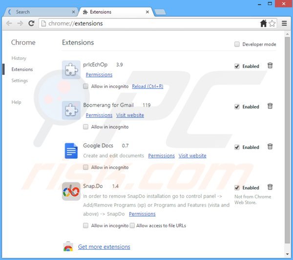 Suppression des extensions reliées à websearch.fixsearch.info dans Google Chrome 