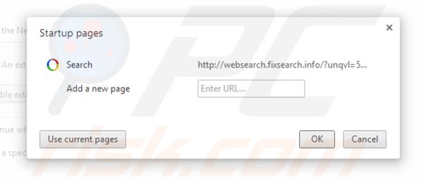 Suppression de la page d'accueil de websearch.fixsearch.info dans Google Chrome 