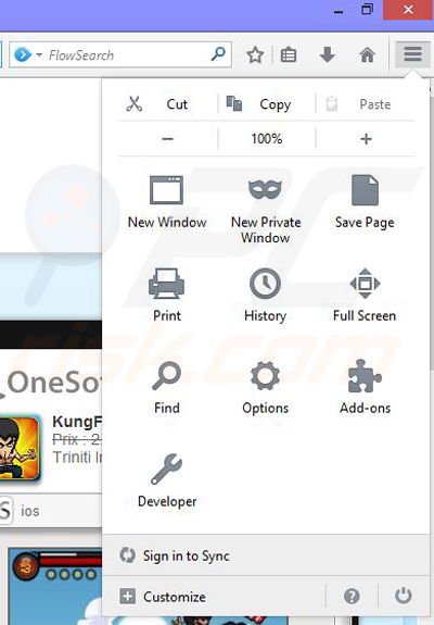 Suppression des publicités OneSoftPerDay dans Mozilla Firefox étape 1