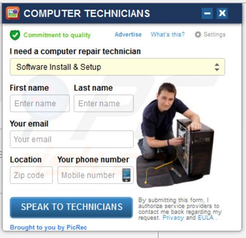 Logiciel de publicité picrec générant des publicités en ligne intrusives