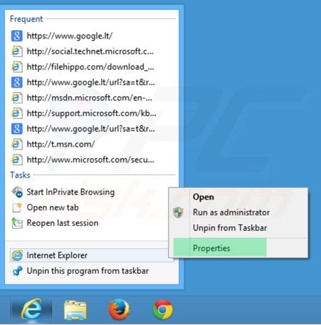 Suppression du raccourci cible de portalsepeti.com dans Internet Explorer étape 1