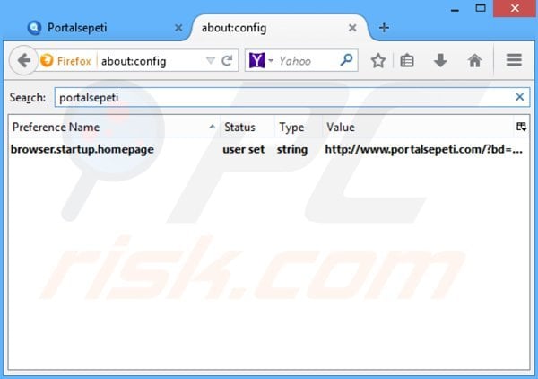 Suppression du moteur de recherche par défaut de portalsepeti.com dans Mozilla Firefox 