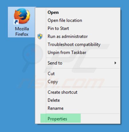Suppression du raccourci cible de portalsepeti.com dans Mozilla Firefox étape 1
