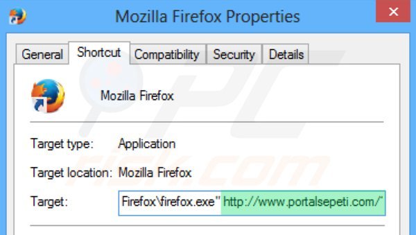 Suppression du raccourci cible de portalsepeti.com dans Mozilla Firefox étape 2