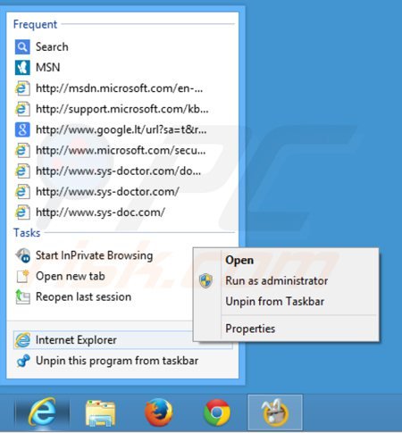 Suppression du raccourci cible de afesear.ch dans Internet Explorer 