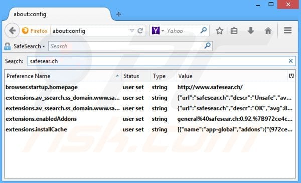 Suppression du moteur de recherche par défaut de safesear.ch dans Mozilla Firefox 