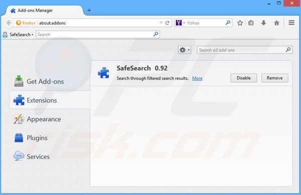 Suppression des extensions reliées à safesear.ch dans Mozilla Firefox 
