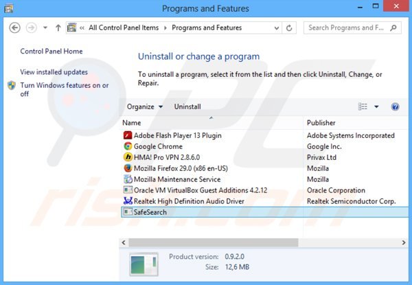 Désinstallation du pirate de navigateur safesear.ch via le Panneau de Configuration