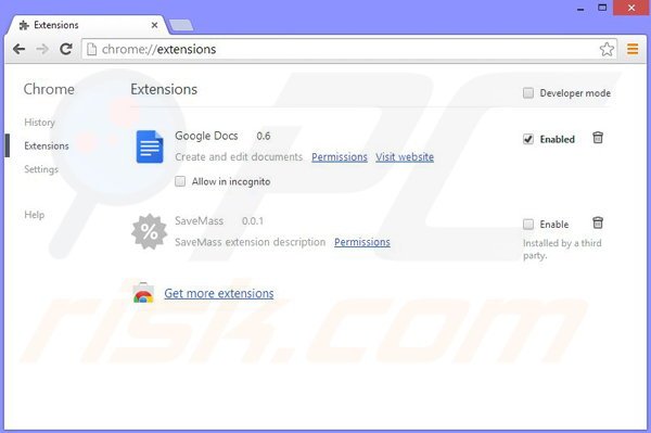 Suppression des publicités SaveMass dans Google Chrome étape 2