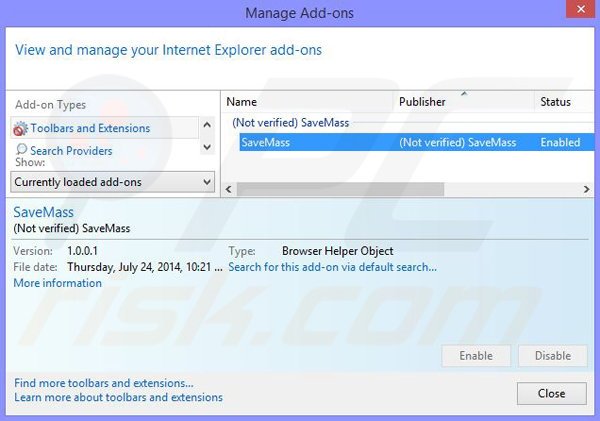 Suppresion des publicités SaveMass dans Internet Explorer étape 2