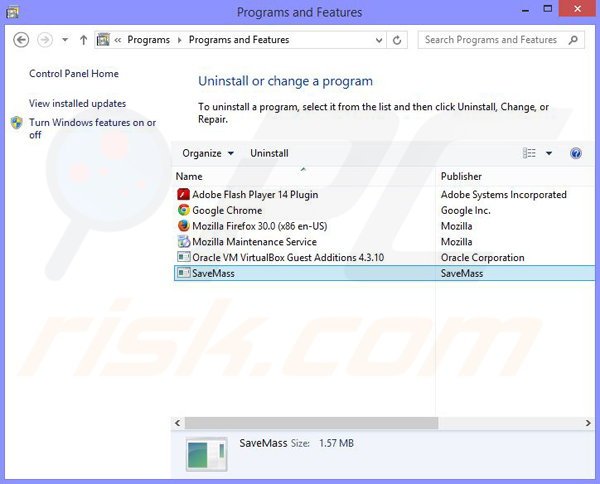 Désinstallation du logiciel de publicité SaveMass via le Panneau de Configuration