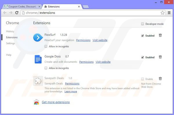 Suppression des publicités de Savepath Deals dans Google Chrome étape 2