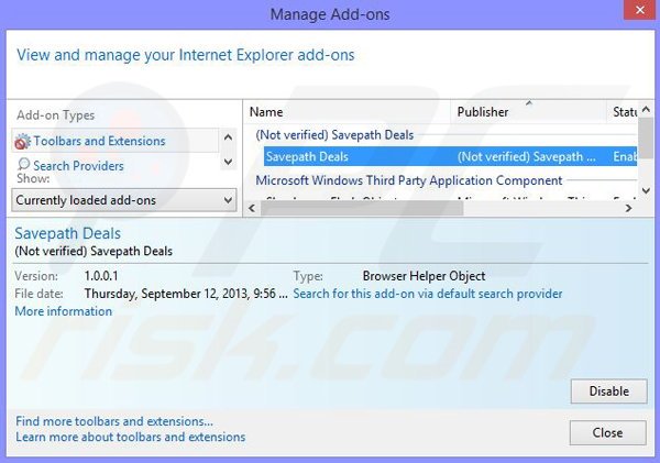 Suppression des publicités Savepath Deals dans Internet Explorer étape 2