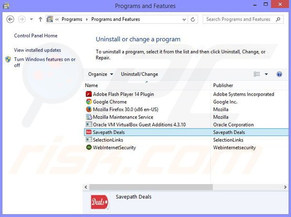 Désinstallation du logiciel de publicité Savepath Deals via le Panneau de Configuration