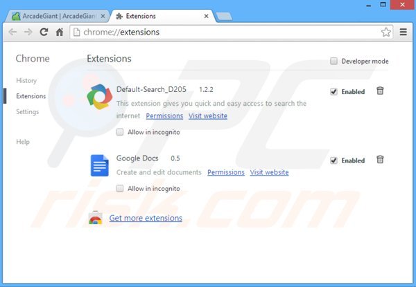 Suppression des publicités ArcadeGiant dans Google Chrome étape 2