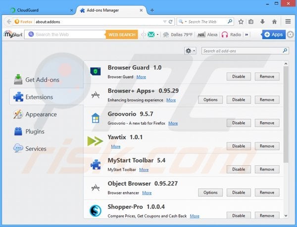Suppression du logiciel de publicité relié à CloudGuard dans Mozilla Firefox étape 2