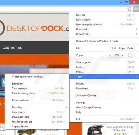 Suppression des publicités DesktopDock dans Google Chrome étape 1