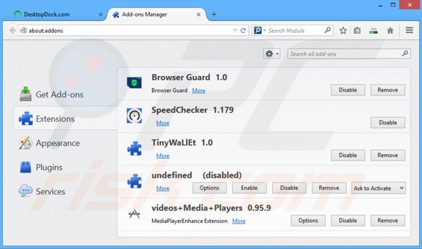 Suppression des publicités DesktopDock dans Mozilla Firefox étape 2