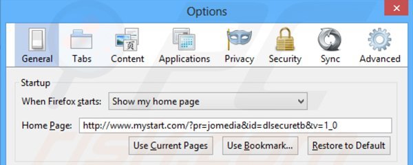 Suppression de la redirections vers la page d'accueil de dlsecure dans Mozilla Firefox 