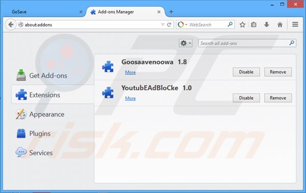 Suppression des publicités de GoSavenow dans Mozilla Firefox étape 2 