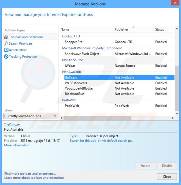Suppression des publicités GoSave dans Internet Explorer étape 2