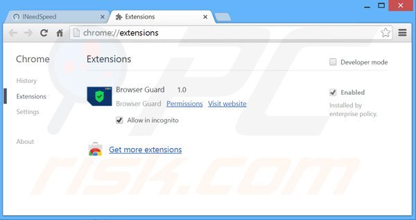 Suppression des publicités IneedSpeed dans Google Chrome étape 2