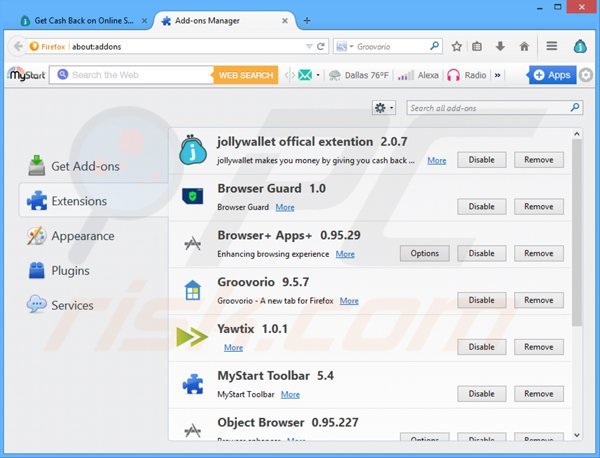 Suppression des publicités Jollywallet dans Mozilla Firefox étape 2