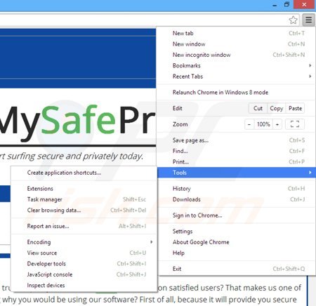 Suppression des publicités MySafeProxy dans Google Chrome étape 1
