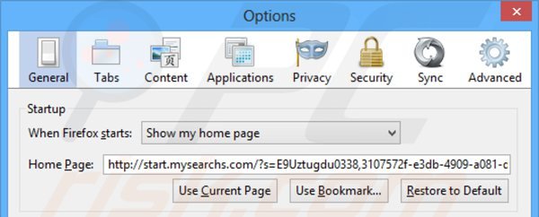 Suppression de la page d'accueil de start.mysearchs.com dans Mozilla Firefox 