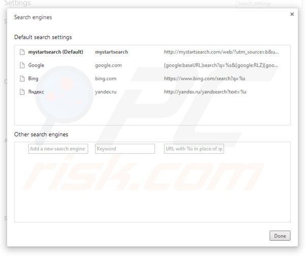 Suppression du moteur de recherche par défaut de mystartsearch.com dans Google Chrome 