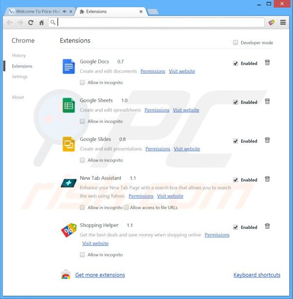 Suppression des publicités pricehorse dans Google Chrome étape 2
