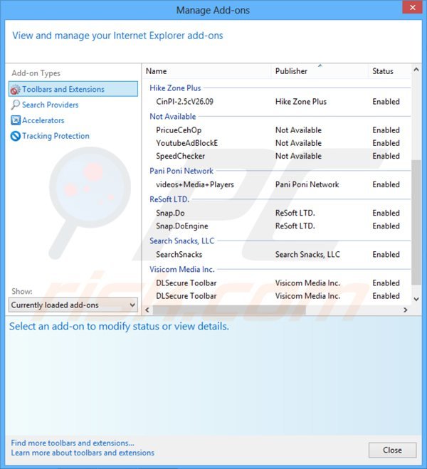 Suppression des extensions reliées à websearch.searchandfly.info dans Internet Explorer 