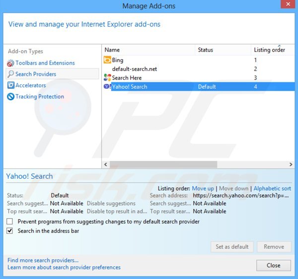 Suppression du moteur de recherche par défaut de searchpge.com dans Internet Explorer