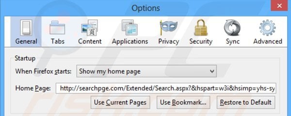 Suppression de la page d'accueil de searchpge.com dans Mozilla Firefox 