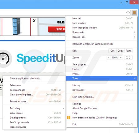 Suppression des publicités speeditup dans Google Chrome étape 1