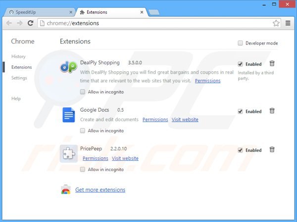 Suppression des publicités speeditup dans Google Chrome étape 2