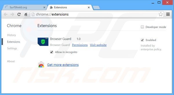 Suppression des publicités SurfShield dans Google Chrome étape 2