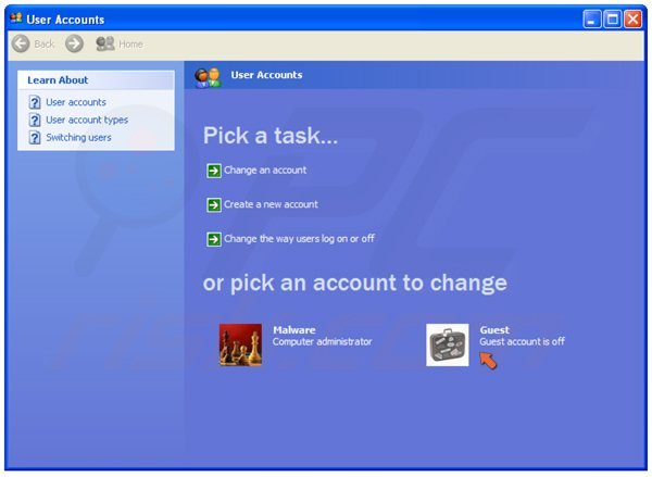 Activer un compte d'utilisateur invité dans Windows XP étape 3 – cliquez