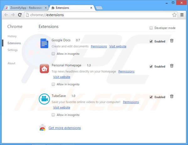 Suppression de zoomifyapp dans Google Chrome étape 2