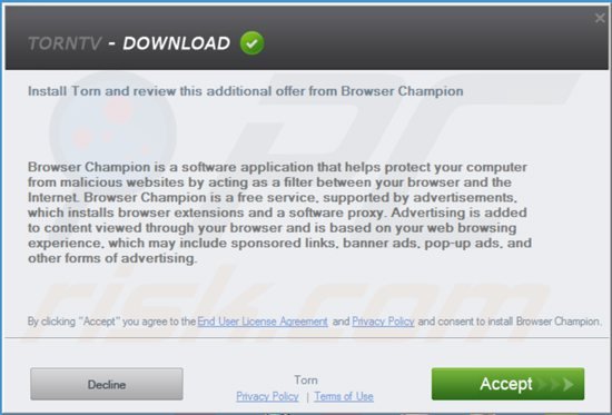 Installateur du logiciel de publicité browser champion 