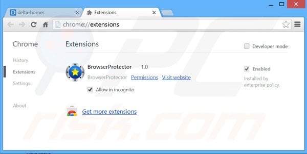 Removing delta-homes.com related Google Chrome extensions