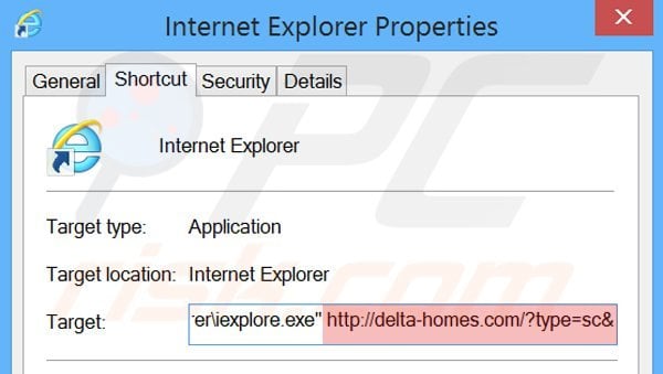 Suppression du raccourci cible delta-homes.com dans Internet Explorer étape 2