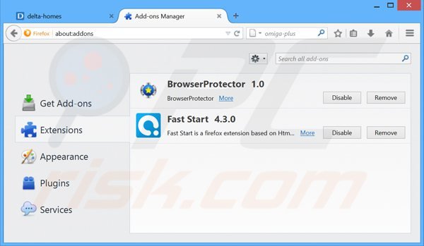 Suppression des extensions reliées à delta-homes.com dans Mozilla Firefox 