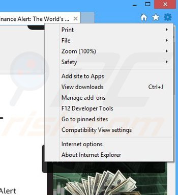 Suppression des publicités Finance Alert dans Internet Explorer étape 1