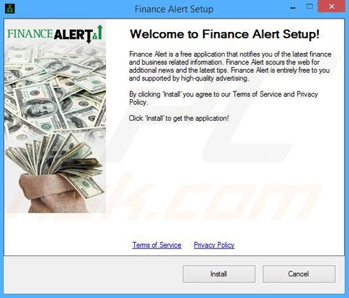 Configuration de l'installateur du logiciel de publicité Finance Alert