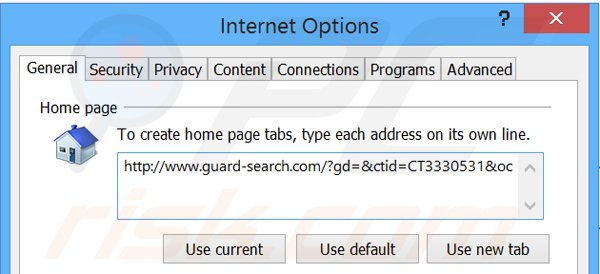 Suppression de la page d'accueil de Guard-search.com dans Internet Explorer 