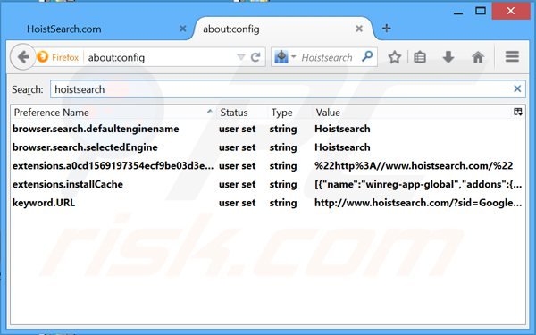Suppression du moteur de recherche par défaut de hoistsearch.com dans Mozilla Firefox 