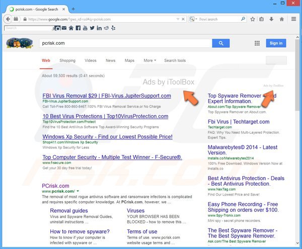 Publicités itoolbox dans les résultats de recherche Google