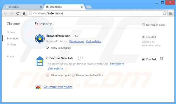 Suppression des publicités itoolbox dans Google Chrome étape 2